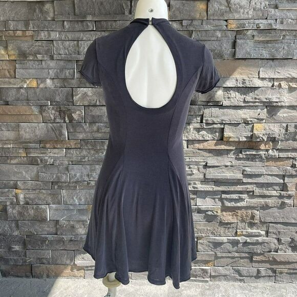 Silence + Noise Charcoal Gray Mini Dress XS Soft Raw Hems - Picture 2 of 4